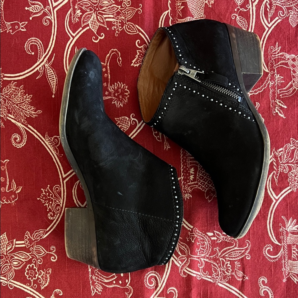 Lucky Brand Black Studded Ankle Boots with side zipper